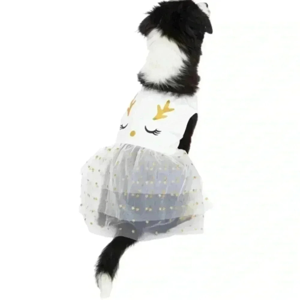 🆕 Reindeer dog dress Ivory & Gold Tone 🆕